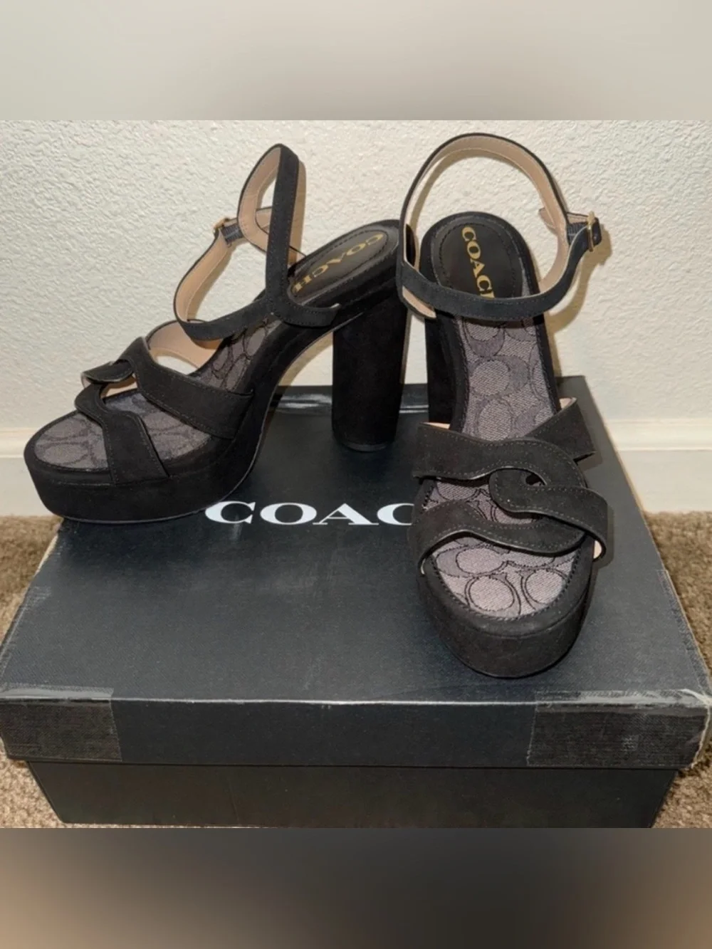 Coach Talina Suede Black Platform Sandals